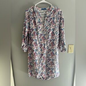 J.McLaughlin Long Sleeve V Neck MIDI Dress Women’s SZ XS Floral Linen NWT Spring